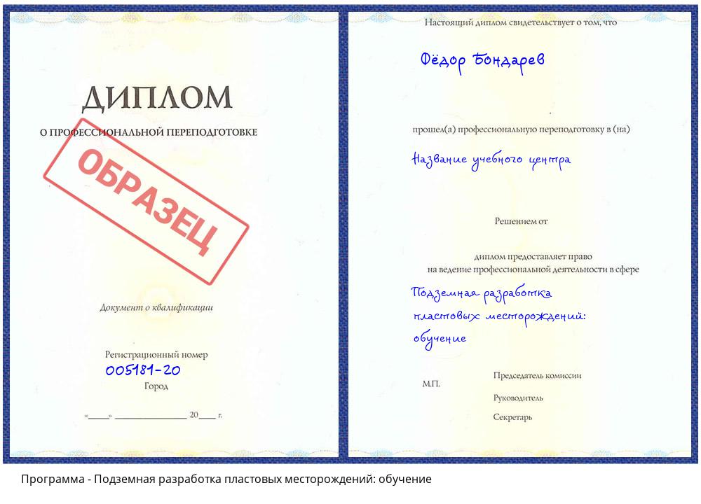 Подземная разработка пластовых месторождений: обучение Соликамск
