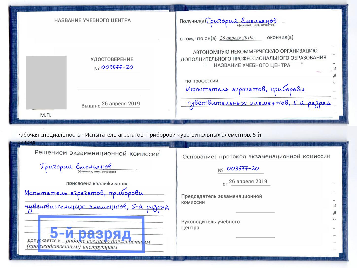 корочка 5-й разряд Испытатель агрегатов, приборови чувствительных элементов Соликамск