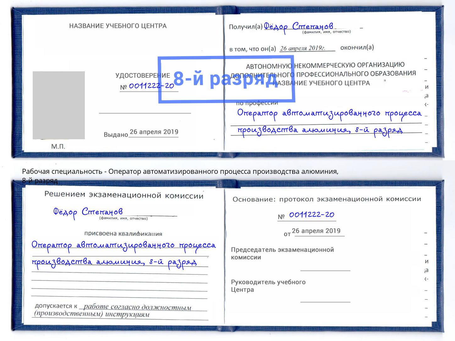 корочка 8-й разряд Оператор автоматизированного процесса производства алюминия Соликамск