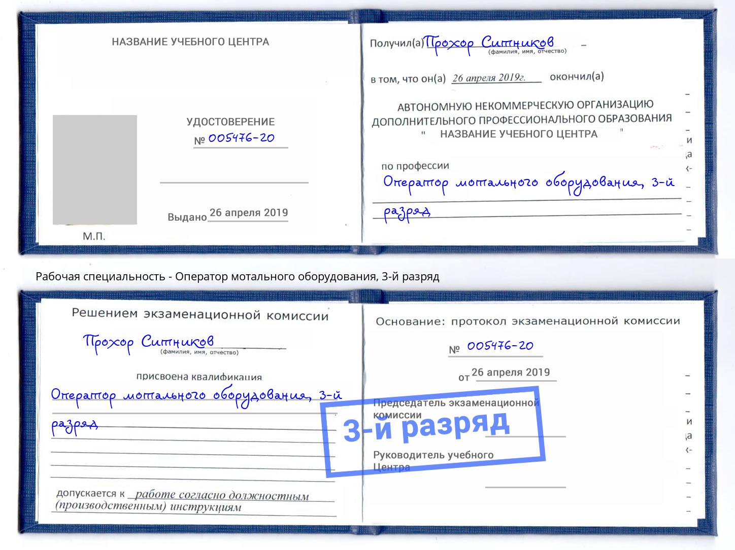 корочка 3-й разряд Оператор мотального оборудования Соликамск
