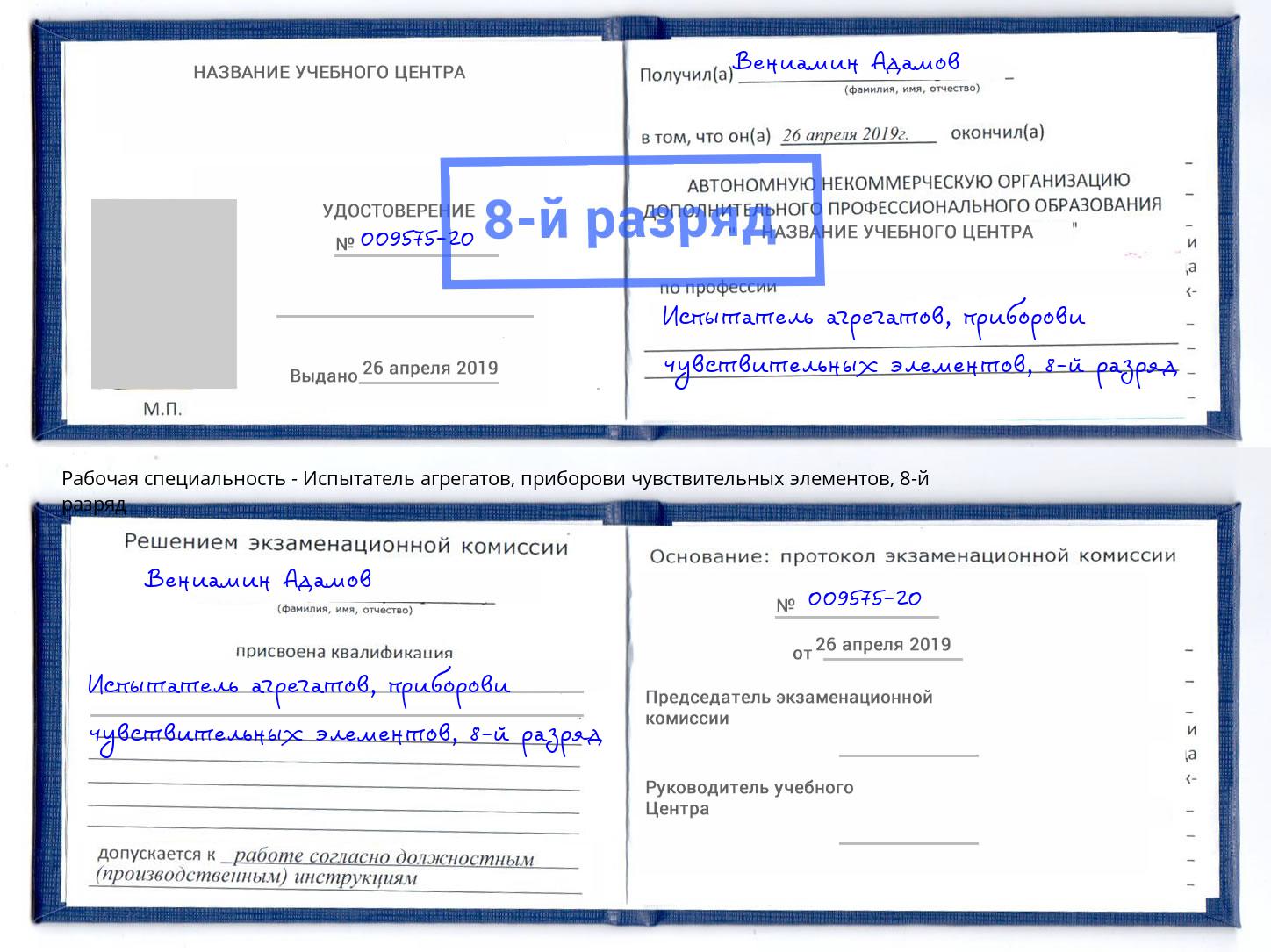 корочка 8-й разряд Испытатель агрегатов, приборови чувствительных элементов Соликамск